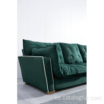Sofás de sala de estar muebles de sala de estar botón copetudo sofá de terciopelo en forma de L de cuero rojo moderno